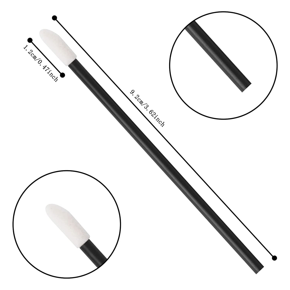 500PCS Disposable Lint Free Lip Wands Applicators, Black