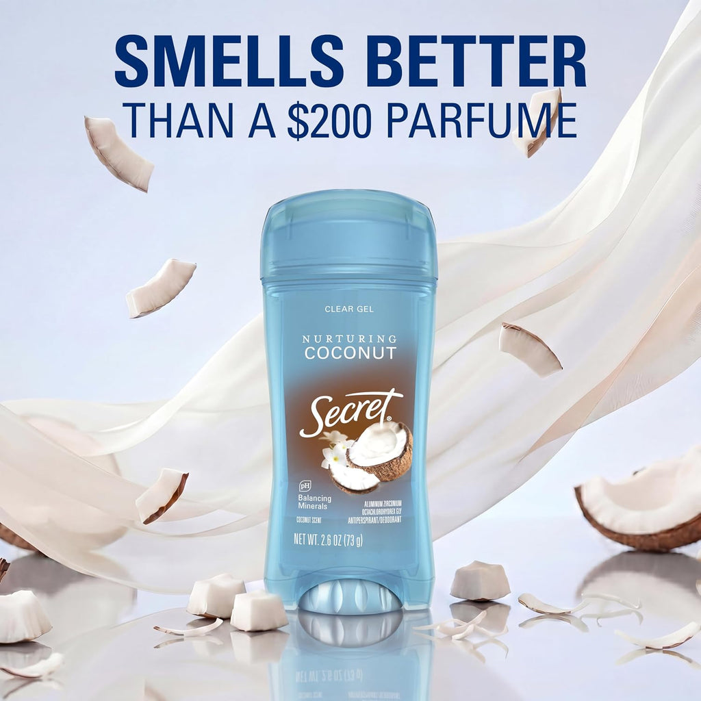 Fresh Antiperspirant Deodorant for Women, 72Hr Breathable Sweat & Odor Protection, Instant Freshness & Gentle, PH Balancing Minerals, Clear Gel, Nurturing Coconut Scent, 2.6 Oz