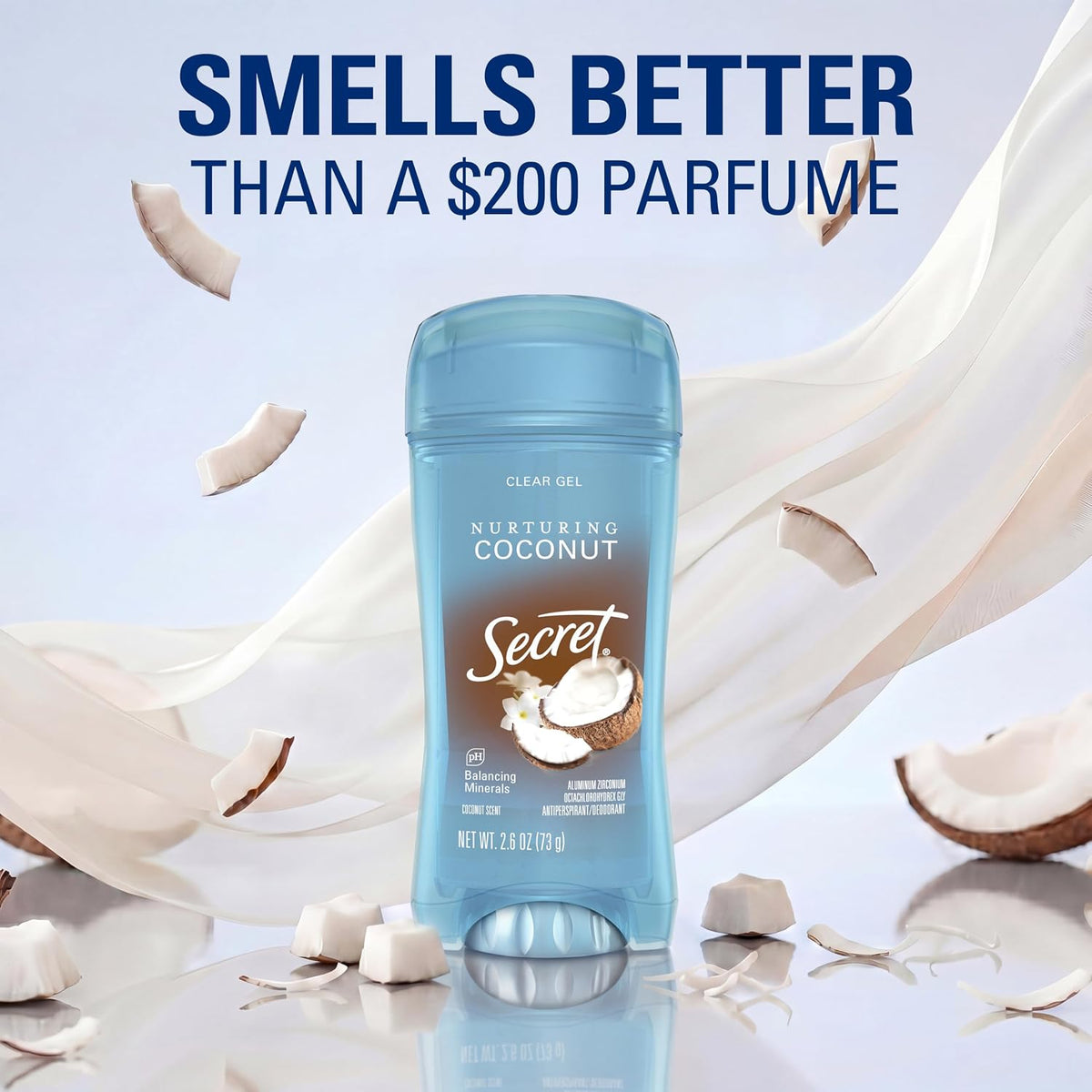 Fresh Antiperspirant Deodorant for Women, 72Hr Breathable Sweat & Odor Protection, Instant Freshness & Gentle, PH Balancing Minerals, Clear Gel, Nurturing Coconut Scent, 2.6 Oz
