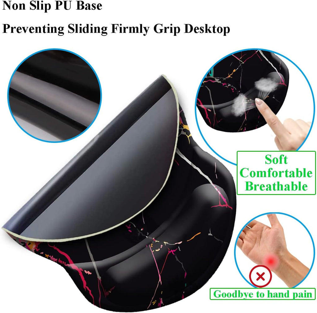 Wrist Mouse Pad, Non-Slip Ergonomic Mouse Pad with Gel Wrist Rest Support, Gaming Mouse Pad 8.7 X 7.5 Inches Pad for Computer, Laptop, Home, Office (Black Marble)