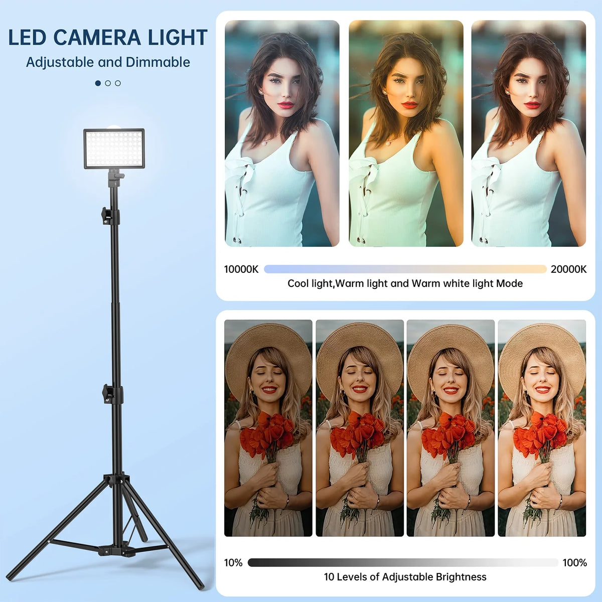 LED Video Light Kit 2 Pack Dimmable Remote Control Photography Lights with Tripods 10 Brightness Levels and 9 Color Filters USB Powered for Youtube Tiktok