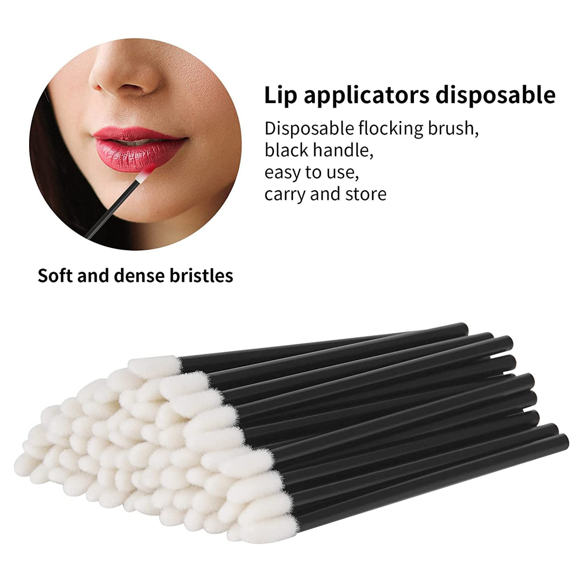500PCS Disposable Lint Free Lip Wands Applicators, Black