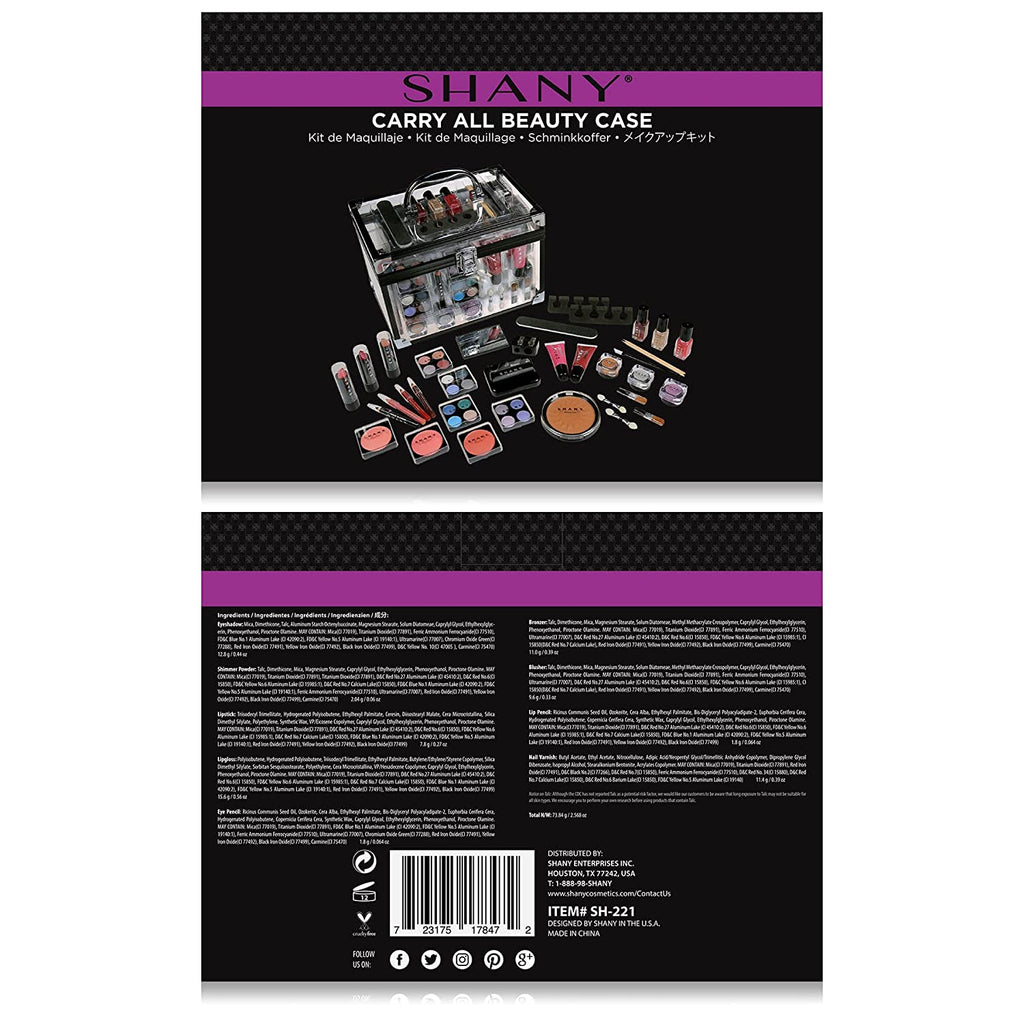 Carry All Trunk Makeup Train Case with Re-Usable Aluminum Beauty Storage Organizer Case. Make up Set with Eye Palettes, Blushes,Face Powders, Manicure, Pedicure and Cosmetics Brushes. GIFT SET