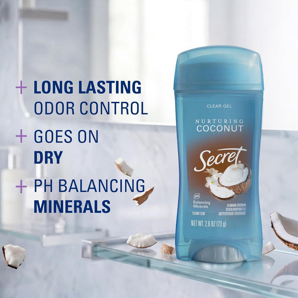 Fresh Antiperspirant Deodorant for Women, 72Hr Breathable Sweat & Odor Protection, Instant Freshness & Gentle, PH Balancing Minerals, Clear Gel, Nurturing Coconut Scent, 2.6 Oz