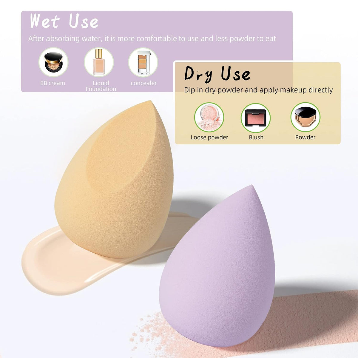 COSTICA Makeup Sponge, 4 Pcs Beauty Blender for Foundation Blending Sponge, Multi-Colored Makeup Blender with Storage Box, Flawless for Liquid Cream and Powder