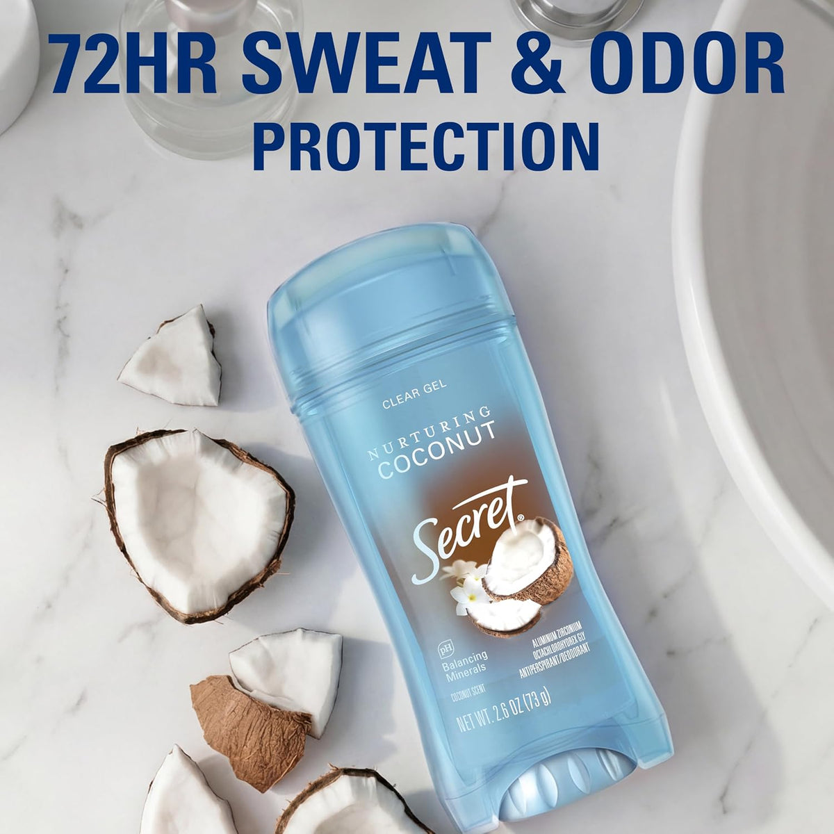 Fresh Antiperspirant Deodorant for Women, 72Hr Breathable Sweat & Odor Protection, Instant Freshness & Gentle, PH Balancing Minerals, Clear Gel, Nurturing Coconut Scent, 2.6 Oz